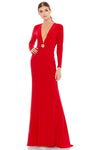 V-neck Floor Length Sheath Natural Waistline Fitted Long Sleeves Plunging Neck Sheath Dress/Evening Dress