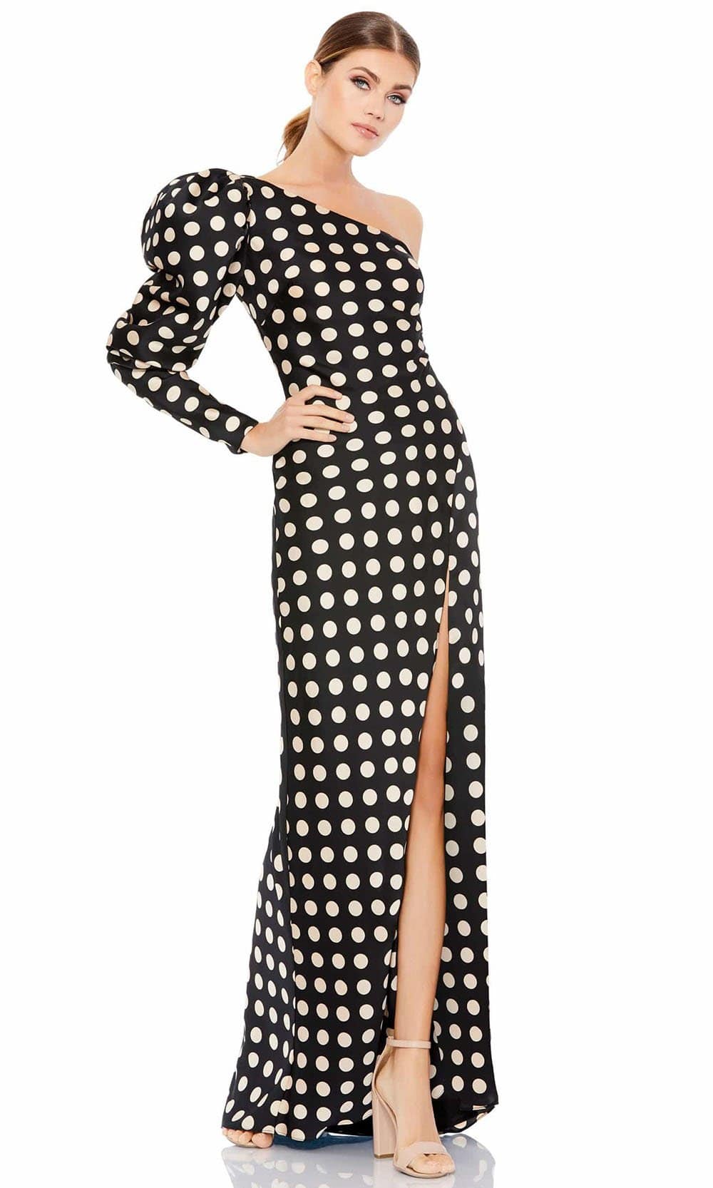 Ieena Duggal - 26515 Puff Long Sleeve Polkadot Dress
