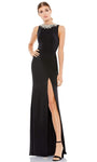 Modest Natural Waistline Sleeveless Floor Length Sheath Jeweled Back Zipper Slit Jeweled Neck Sheath Dress/Prom Dress