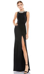 Sleeveless Jeweled Neck Floor Length Jeweled Slit Back Zipper Sheath Natural Waistline Sheath Dress