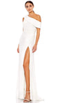 A-line Pleated Gathered Asymmetric Ruched Slit Fitted Natural Waistline Off the Shoulder One Shoulder Floor Length Dress with a Brush/Sweep Train