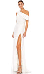 A-line Floor Length Ruched Gathered Asymmetric Fitted Slit Pleated Off the Shoulder One Shoulder Natural Waistline Dress with a Brush/Sweep Train