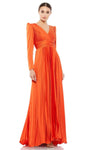 A-line V-neck Goddess Back Zipper Pleated Long Puff Sleeves Sleeves Satin Empire Waistline Dress with a Brush/Sweep Train