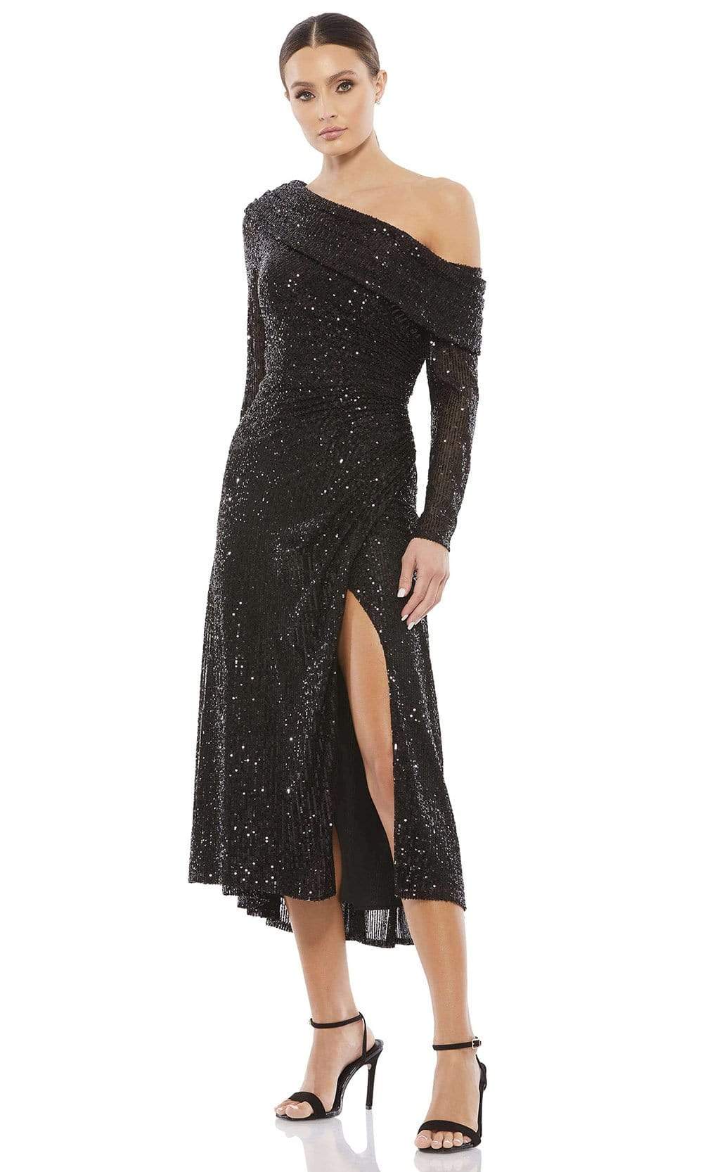 Ieena Duggal - 26551I Draped Long Sleeve Sequin Dress