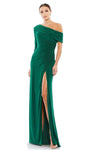 Long Sleeves One Shoulder Asymmetric Slit Back Zipper Draped Fitted Shirred Gathered Open-Back Natural Waistline Sheath Sheath Dress with a Brush/Sweep Train