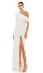 Long Sleeves One Shoulder Open-Back Fitted Shirred Back Zipper Asymmetric Gathered Slit Draped Sheath Natural Waistline Sheath Dress with a Brush/Sweep Train