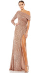 Natural Waistline Fall Sheath Glittering Sequined Asymmetric Fitted Slit Pleated Long Sleeves One Shoulder Sheath Dress/Evening Dress with a Brush/Sweep Train