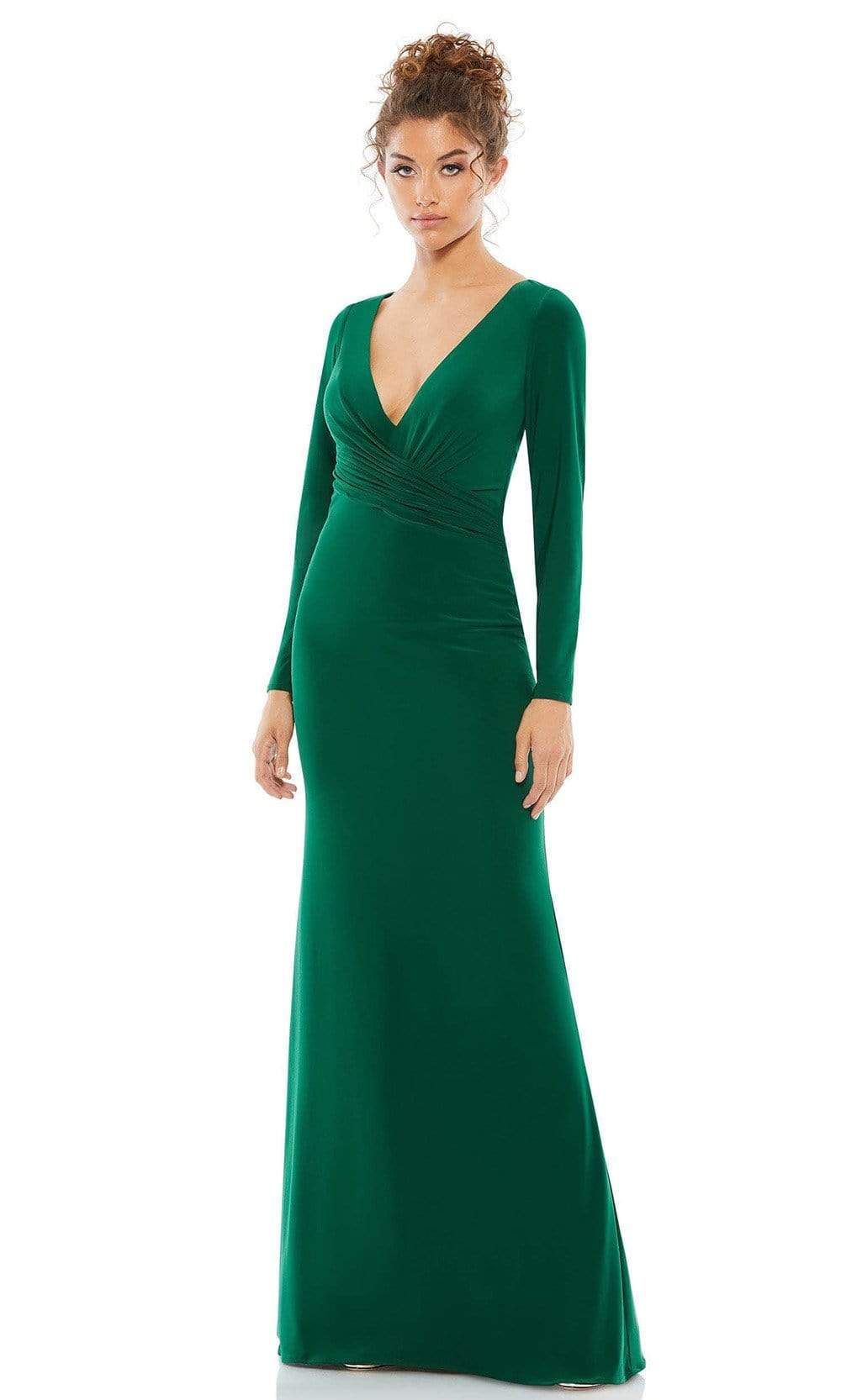 Ieena Duggal - 26573 Long Sleeve V-Neck Sheath Gown
