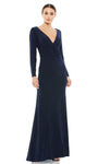 V-neck Plunging Neck Long Sleeves Sheath Back Zipper Shirred Natural Waistline Sheath Dress with a Brush/Sweep Train