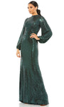 Sophisticated Floor Length Natural Waistline High-Neck Sheath Bishop Sleeves Beaded Fitted Sheath Dress/Evening Dress