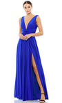 A-line V-neck Plunging Neck Floor Length Natural Waistline Slit Back Zipper Ruched Open-Back V Back Wrap Pleated Sleeveless Evening Dress