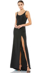 Sexy Sophisticated Beaded Trim Jeweled Slit Back Zipper Sleeveless Crepe Floor Length Natural Waistline Scoop Neck Sheath Sheath Dress/Evening Dress with a Brush/Sweep Train