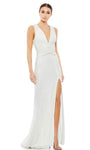 V-neck Sheath Floor Length Back Zipper Slit Sequined Wrap Plunging Neck Sleeveless Natural Waistline Sheath Dress/Evening Dress