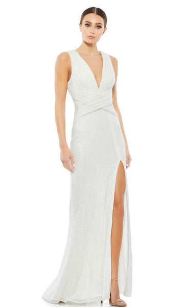 V-neck Plunging Neck Slit Sequined Wrap Back Zipper Floor Length Sheath Natural Waistline Sleeveless Sheath Dress/Evening Dress