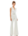 V-neck Collared Sleeveless Natural Waistline Floor Length Goddess Jumpsuit