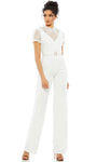 V-neck Floor Length Short Sleeves Sleeves Sleeveless High-Neck Natural Waistline Illusion Back Zipper Mesh Sheer Belted Party Dress/Jumpsuit With Ruffles