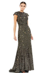 Mermaid Natural Waistline Sequined Fitted Floor Length Jeweled Neck Cap Sleeves Dress with a Brush/Sweep Train