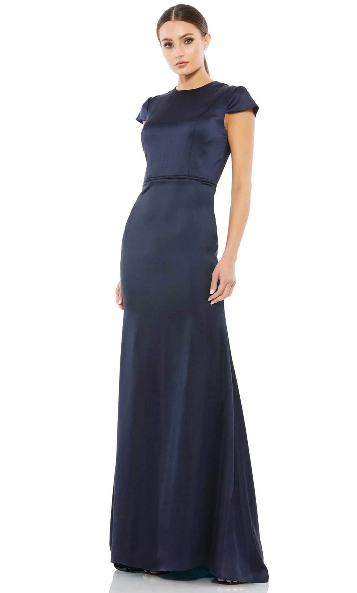 Cap Sleeves Sheath Elasticized Waistline Back Zipper Fitted High-Neck Sheath Dress/Evening Dress/Party Dress