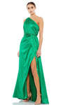 Sheath Natural Waistline One Shoulder Asymmetric Back Zipper Gathered Open-Back Slit Shirred Draped Sheath Dress with a Brush/Sweep Train