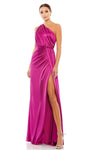 Sheath One Shoulder Open-Back Back Zipper Shirred Draped Slit Gathered Asymmetric Natural Waistline Sheath Dress with a Brush/Sweep Train