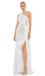 One Shoulder Sheath Slit Asymmetric Shirred Back Zipper Open-Back Gathered Draped Natural Waistline Sheath Dress with a Brush/Sweep Train