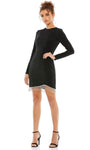 Long Sleeves Back Zipper Beaded Short Sheath Crepe High-Neck Sheath Dress/Party Dress With Rhinestones