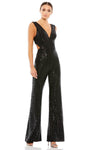 V-neck Sleeveless Polyester Natural Waistline Plunging Neck Hidden Back Zipper Cutout Fitted Mesh Sequined Party Dress/Jumpsuit