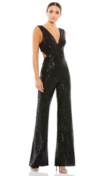 V-neck Sleeveless Plunging Neck Fitted Sequined Mesh Hidden Back Zipper Cutout Natural Waistline Polyester Party Dress/Jumpsuit