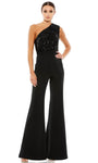 Floor Length Polyester One Shoulder Sleeveless Wrap Asymmetric Beaded Sequined Fitted Pleated Back Zipper Natural Waistline Evening Dress/Jumpsuit