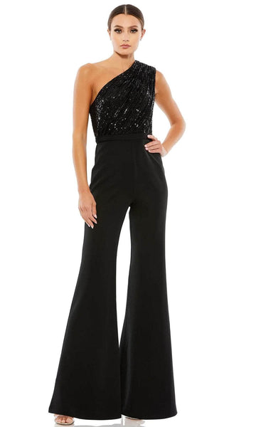 Floor Length Polyester Beaded Sequined Back Zipper Wrap Fitted Pleated Asymmetric One Shoulder Sleeveless Natural Waistline Evening Dress/Jumpsuit