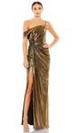 Tall Metallic Natural Waistline Floor Length Sheath One Shoulder Spaghetti Strap Ruched Slit Asymmetric Gathered Sheath Dress/Evening Dress with a Brush/Sweep Train