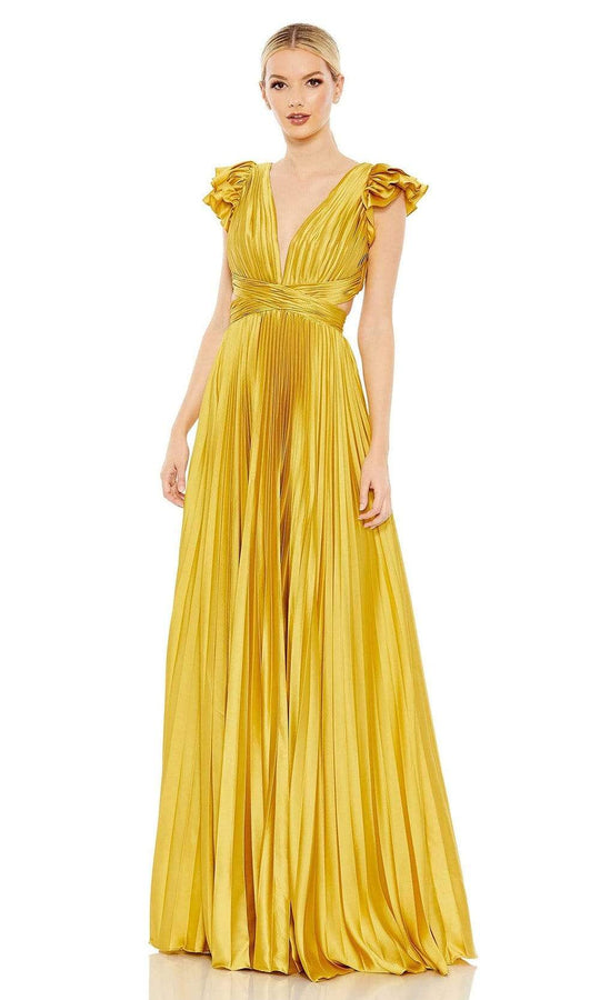 Stunning Mustard-colored 8 Meter Flared Maxi Gown With Embellished Sleeves.