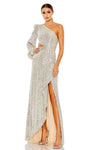 Sexy Natural Waistline Sheath Open-Back Back Zipper Fitted Asymmetric Cutout Slit Sequined High-Low-Hem Long Sleeves One Shoulder Sheath Dress with a Brush/Sweep Train