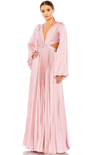 A-line V-neck Pleated Cutout Back Zipper Open-Back Long Sleeves Basque Waistline Evening Dress/Party Dress with a Brush/Sweep Train