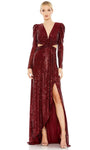 Tall V-neck Natural Waistline Polyester Sheath High-Low-Hem Long Sleeves Fitted Sequined Cutout Slit Faux Wrap Mesh Open-Back Back Zipper Sheath Dress/Evening Dress