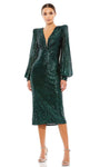 V-neck Above the Knee Natural Waistline Back Zipper Illusion Sequined Bishop Long Sleeves Sheath Plunging Neck Sheath Dress