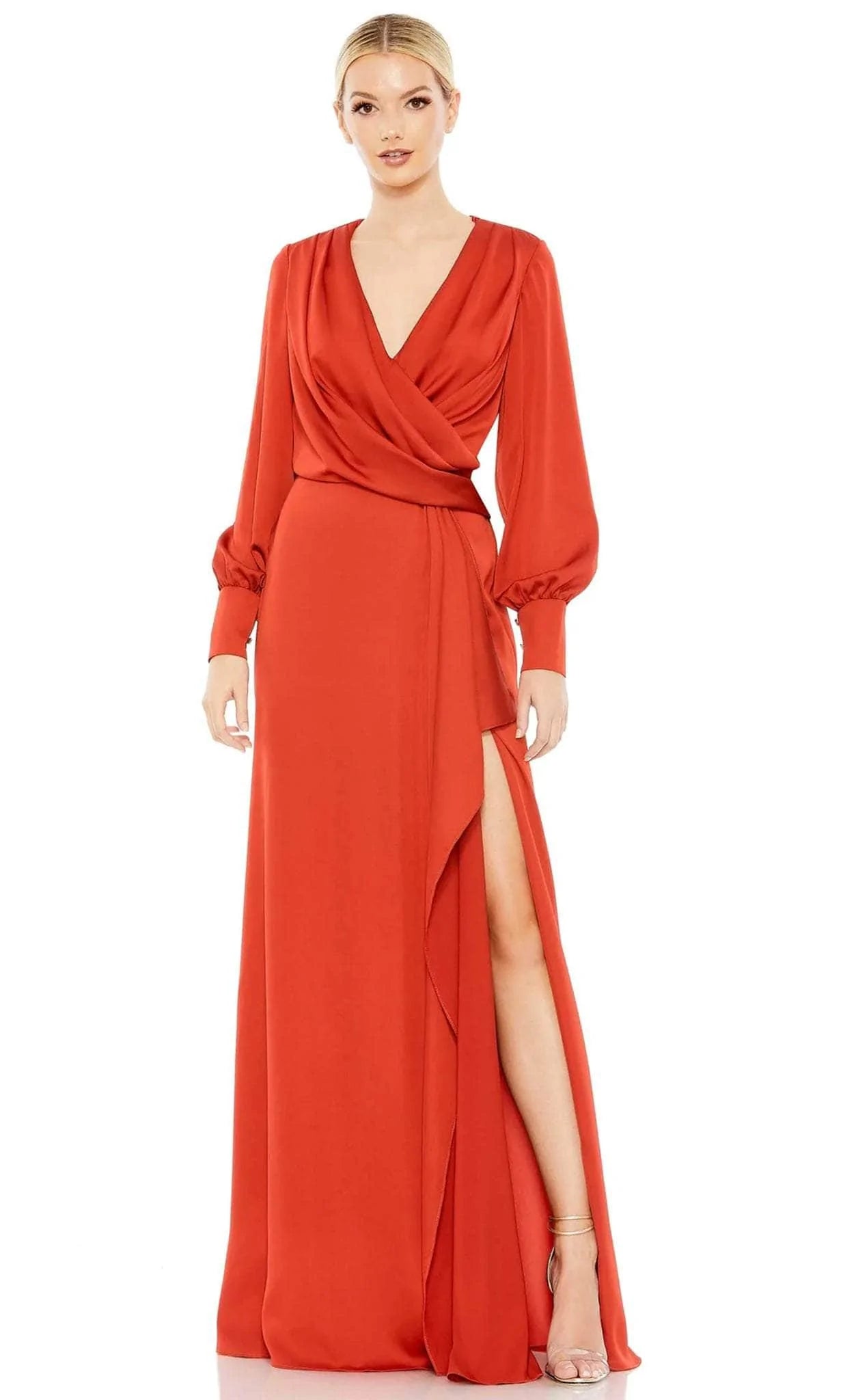 V-neck Bishop Long Sleeves Draped Back Zipper Slit Sheath Natural Waistline Sheath Dress/Mother-of-the-Bride Dress with a Brush/Sweep Train