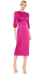 Modest Long Sleeves Tea Length Back Zipper Slit Sheath High-Neck Sheath Dress