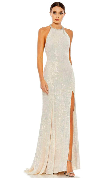 Sophisticated Natural Waistline Sheath Slit Mesh Sequined Backless Open-Back Polyester Sleeveless Halter High-Neck Sheath Dress/Evening Dress/Wedding Dress with a Brush/Sweep Train