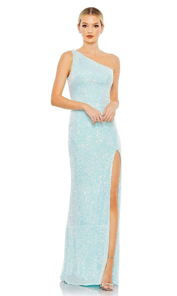 Asymmetric Sequined Draped Slit Open-Back One Shoulder Natural Waistline Sheath Floor Length Sheath Dress