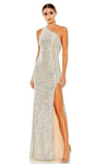 Sheath Natural Waistline One Shoulder Floor Length Sequined Draped Open-Back Slit Asymmetric Sheath Dress