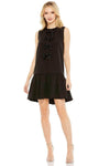Sophisticated A-line Natural Waistline High-Neck Sleeveless Cocktail Above the Knee Pleated Back Zipper Dress With a Bow(s)