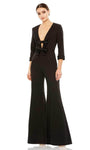 Sophisticated V-neck Back Zipper Plunging Neck Natural Waistline Jumpsuit With a Bow(s)