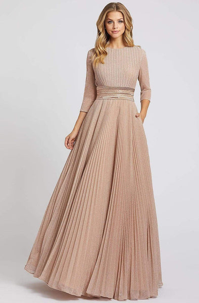 Sophisticated Jeweled Neck Fall 3/4 Sleeves Natural Waistline Shirred Pleated Ruched Fitted Back Zipper Jeweled Floor Length Dress