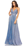 A-line V-neck Sleeveless Spaghetti Strap Floor Length Pleated Back Zipper Sheer Empire Waistline Evening Dress