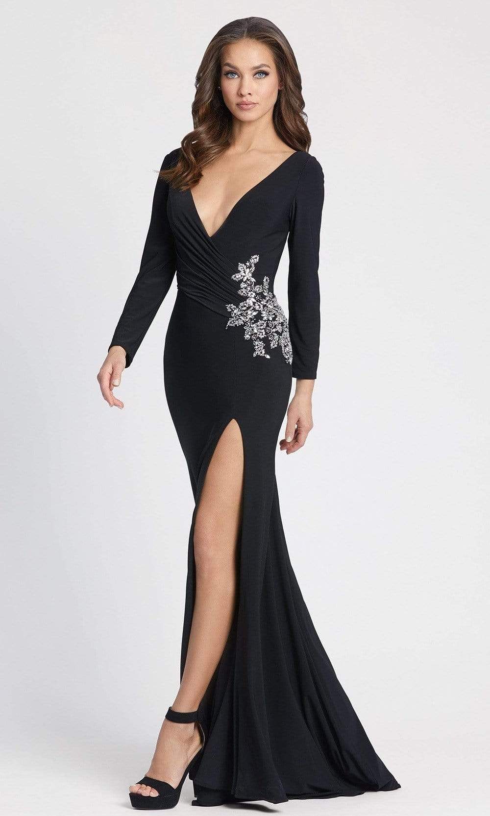 Ieena Duggal - 41016 Long Sleeve Beaded High Slit Dress
