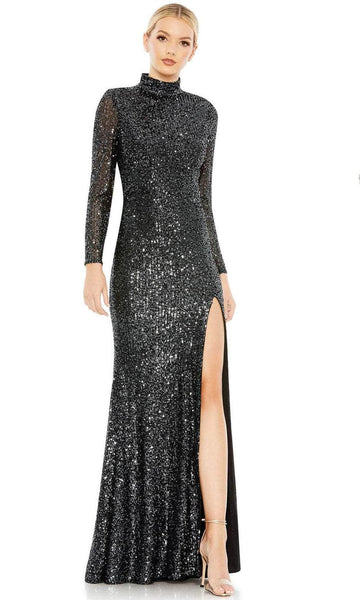 Natural Waistline Floor Length 2014 Long Sleeves Sheath Lace-Up Sequined Cutout Slit Fitted High-Neck Sheath Dress/Evening Dress/Party Dress