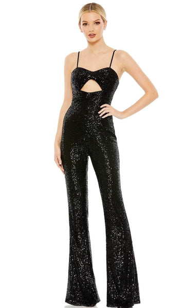 Sleeveless Spaghetti Strap Cutout Mesh Glittering Sequined Back Zipper Sweetheart Floor Length 2017 Natural Waistline Jumpsuit