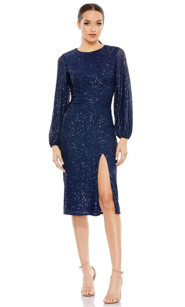 Polyester High-Neck 2018 Sequined Slit Hidden Back Zipper Sheath Long Sleeves Sheath Dress