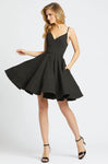 A-line V-neck Fit-and-Flare Full-Skirt Sleeveless Spaghetti Strap Fitted Back Zipper Pleated V Back Open-Back Pocketed Natural Waistline Cocktail Above the Knee Homecoming Dress/Party Dress